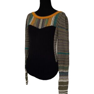 Free People Sweet Gal Top Knit Small Black Combo Color